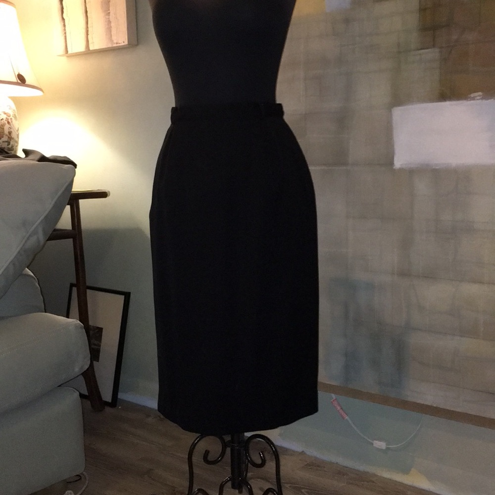 Vtg Breckenridge Black 100% Wool A-Line Skirt